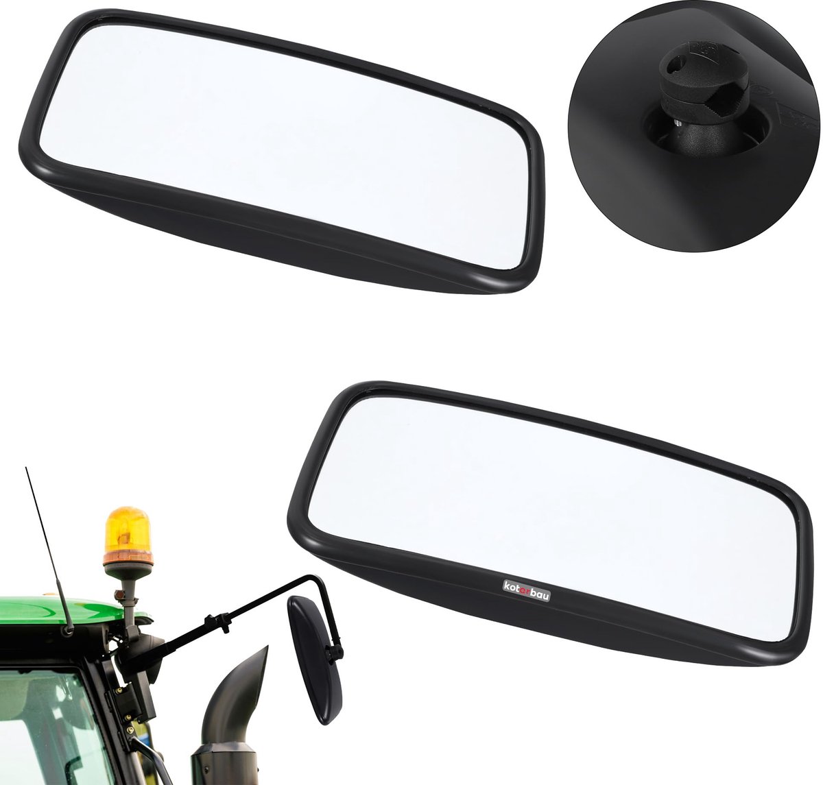 KOTARBAU® Tractor Spiegel - Buitenspiegel Tractor 38 x 19 cm 2 st. Spiegel Tractor - Buitenspiegel voor Tractor - Links/Rechts - Convexe Spiegel met Houder voor ⌀ Spiegelarm 15-24 mm - PVC