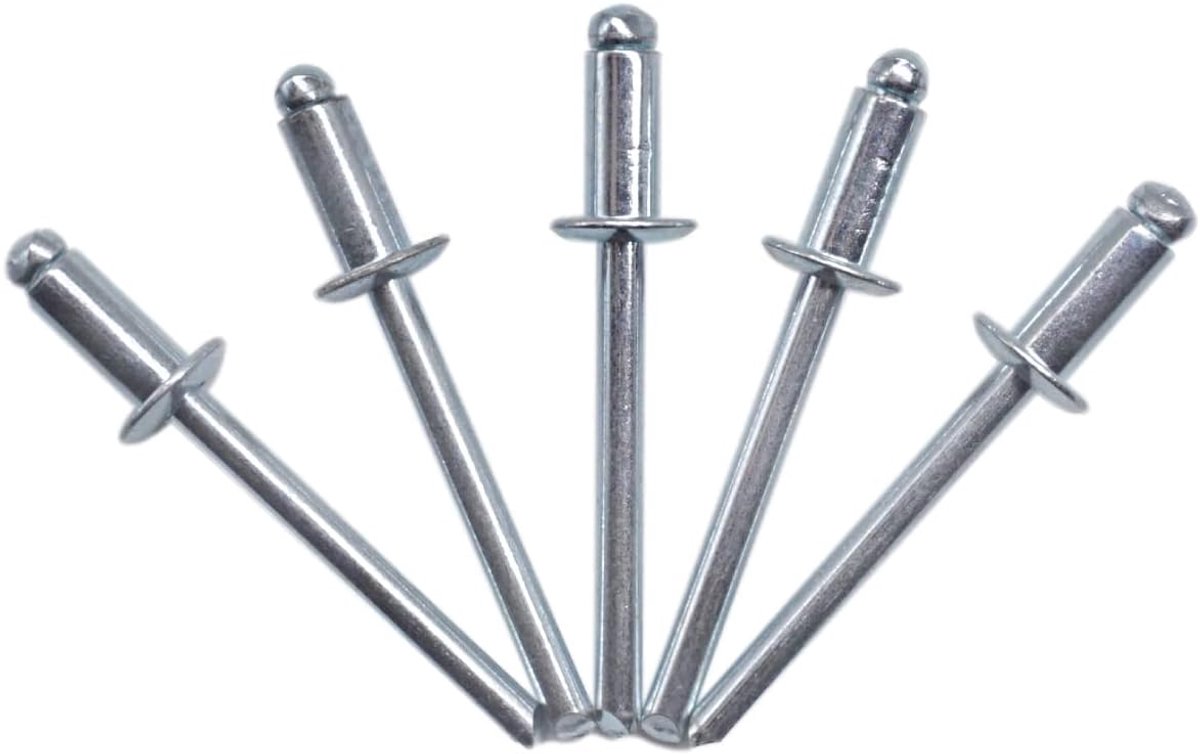 Blinde klinknagels 4,0 x 12 mm, open koepelkop, popklinknagels, DIN 7337, stalen klinknagel en stalen doorn (100, 4,0 x 12 mm)