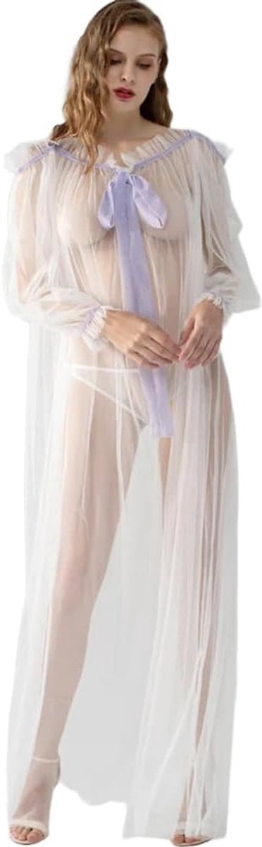 Sexy Lange Kanten Jurk Doorzichtige Jurk Doorzichtig Babydoll Lingerie Bruids Gewaad