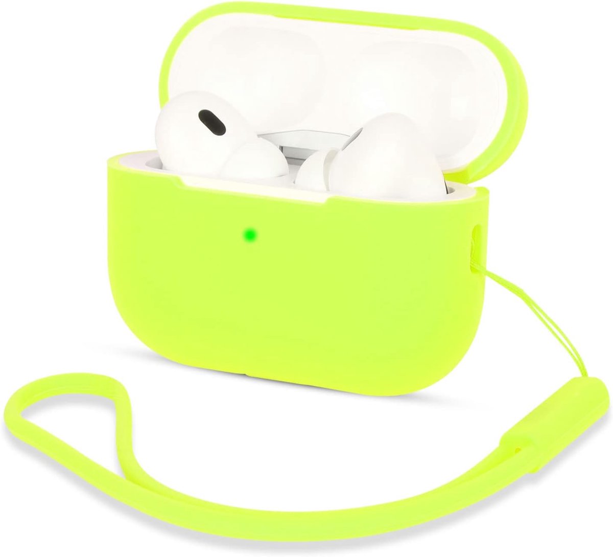 Beschermhoesje voor Airpods Pro 2 Case, siliconen hoes, compatibel met AirPods Pro 2 2022, met koord, draagbare hoes, schokbestendig, zichtbare led voor, lichtgeel
