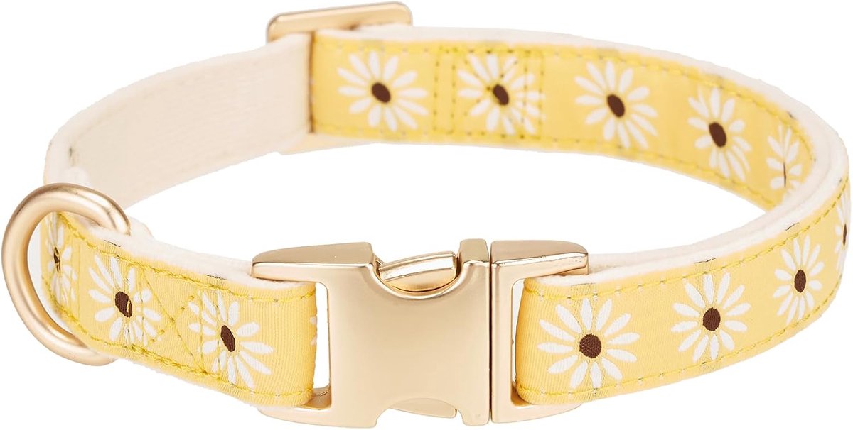 Corduroy halsband met jacquard lint Premium patroon bloemen halsbanden voor middelgrote honden dagelijks gebruik, geel