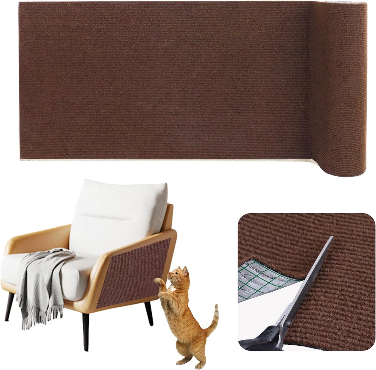 Krabmat voor katten, zelfklevend krabplanken krabtapijt plakken voor kat kattenkrabmat voor bank muren hoeken bescherm tapijt (Donkerbruin, 40 cm x 2 m)