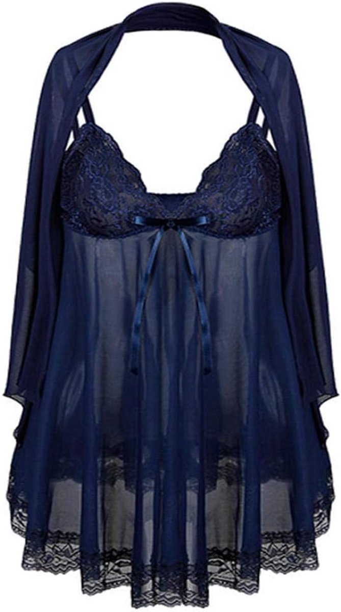 Lingeriesets dames 3 ST Vrouwen Sexy Lingerie Thong Verleiding Kanten Beha Sexy Ondergoed Slips Transparante Erotische Porno Dames Nachtkleding Set-Dark_Blue_XXL