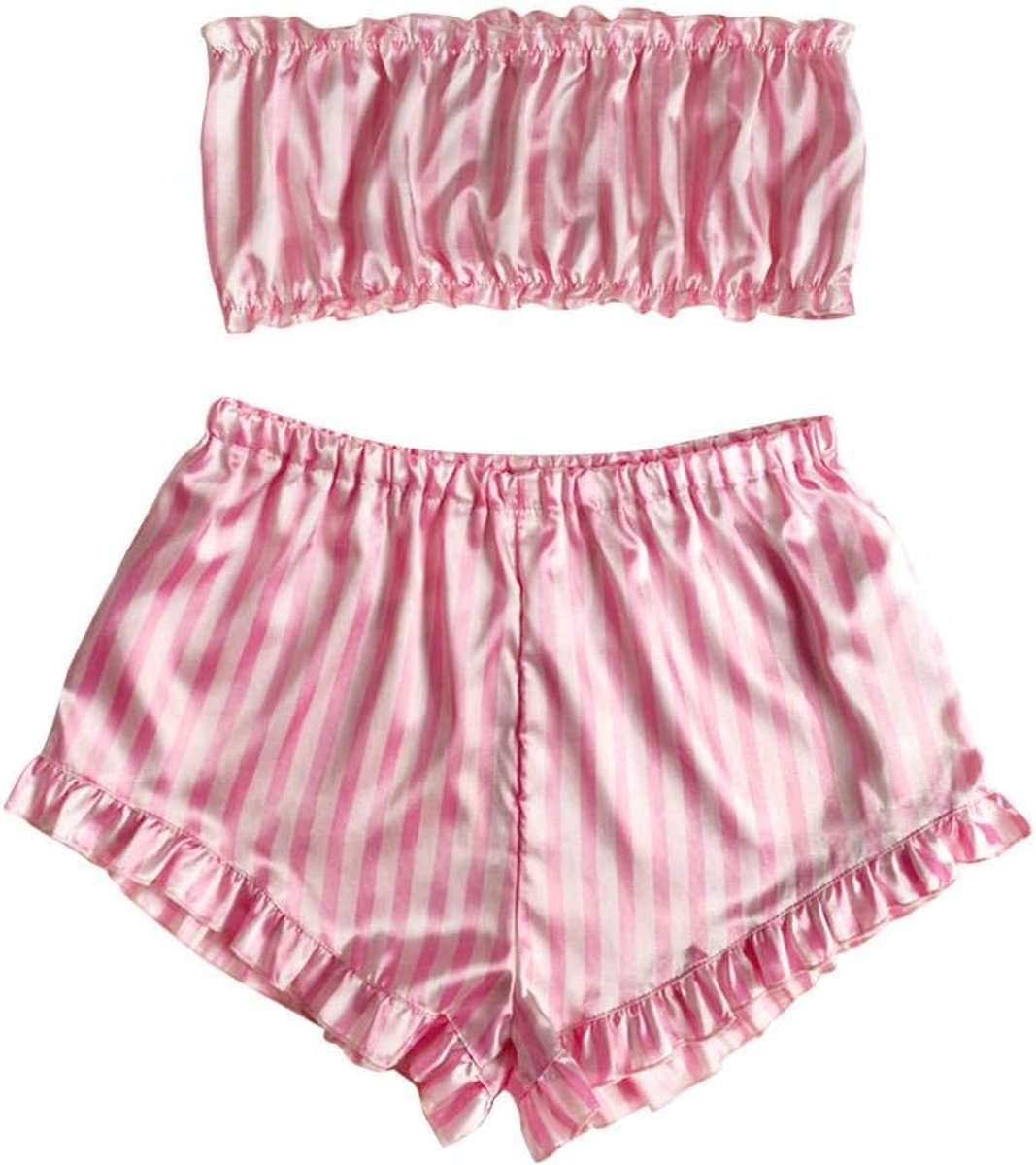 Dames dames sexy pyjama's sexy roze gestreepte pyjama-set met buisbovenkant
