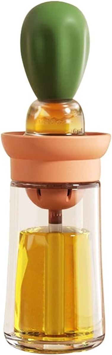 Oliedispenserfles met grillborstel, olieopslag en dispenserhouder en siliconen bakkwast voor keuken, grillen, bakken en koken, olieborstel-pot (groen)