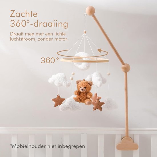 Mobiel voor babybed met bel, witte wolken, maan en bruine beer, hangende decoratie voor babykamer — afbeelding 2