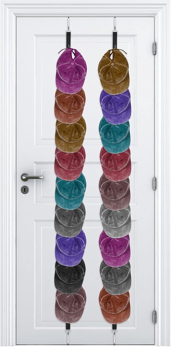 2 Stuks Verstelbare Deurkaprek met Cap Organizer en Opknoping Houder - Baseball Cap Display Rack met Haken voor Deur Hoed Opslag Hanger (Zwart)