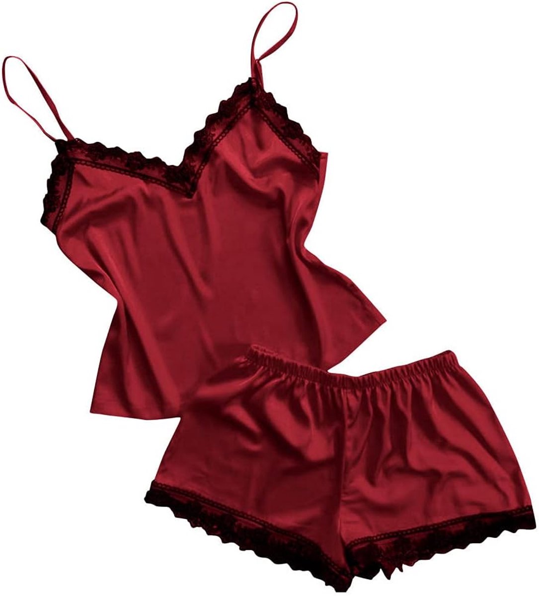 Sets met nachtmode & ochtendjas Dames kanten satijnen pyjama Sexy nachtkleding Shorts Satijnen nachtjapon
