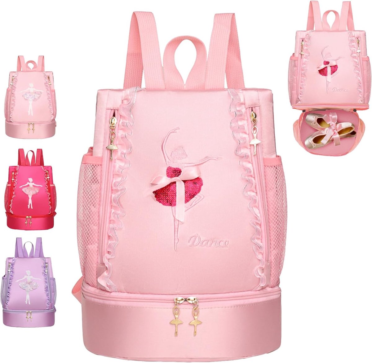 Zwemtas voor kinderen, ballet, dansen, sporttas met trekkoord, waterdichte rugzak met bodemvak, 33 x 26 x 16 cm groot, kindergymtas, voor meisjes en jongens