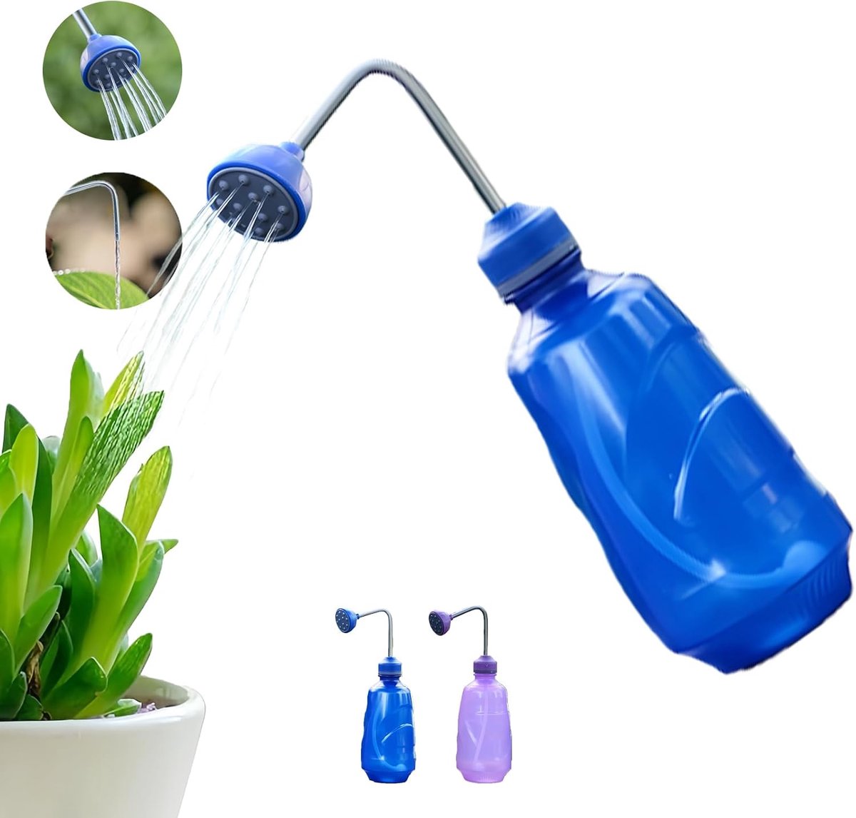 Kleine gieter 450 ml, kamerplant, gieter om te knijpen, met zachte fles, geschikt voor kleine planten, zaailingen, potplanten (blauw)