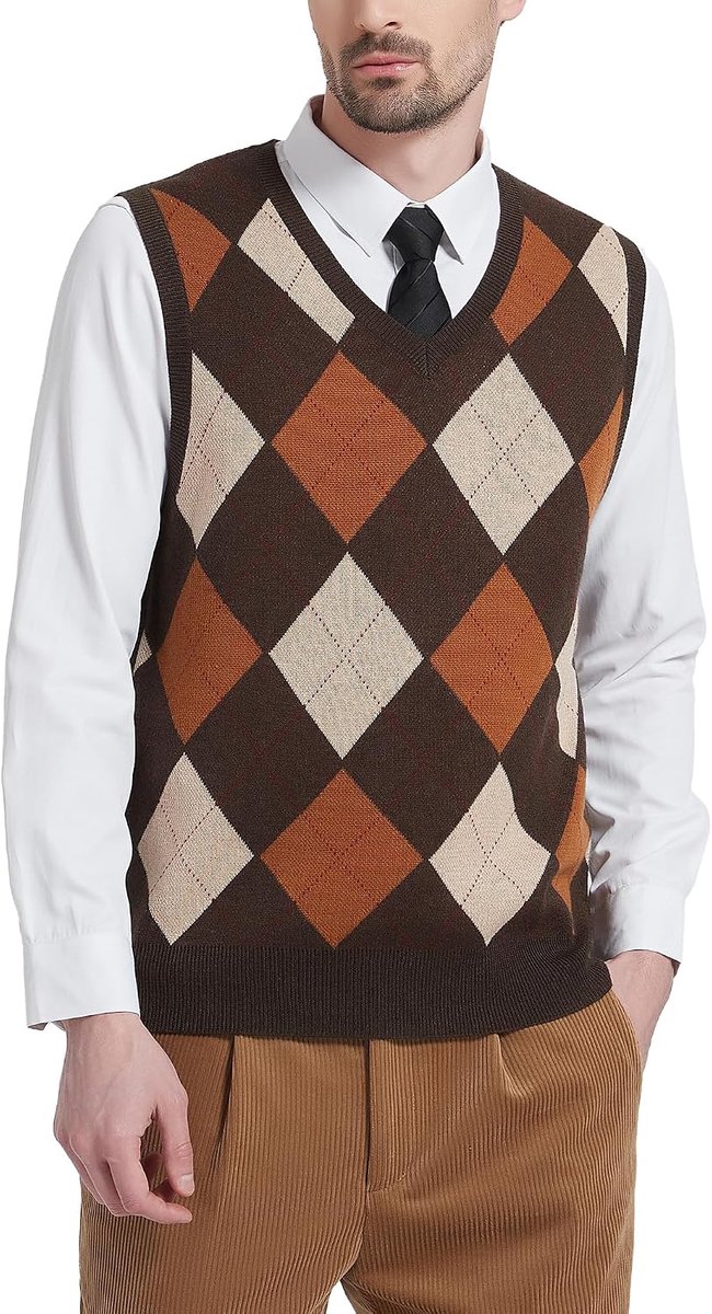 Heren Argyle Vest Trui Wolmix V-hals Mouwloze Pullover Sweater