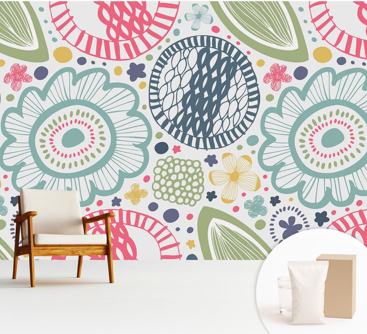 Wallfluent Fotobehang - Blauw Vliesbehang - 312x219 cm - Bloemmotieven Fotobehang Vlies - Woonkamer behang Bloemen En Planten - Muurschildering - Woonkamer behang