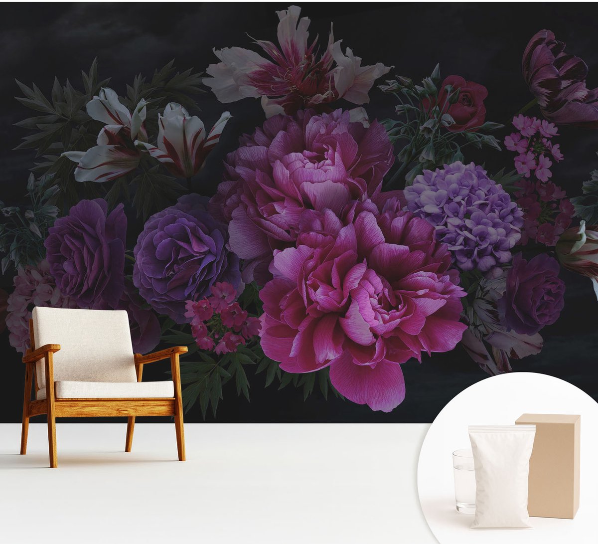 Wallfluent Fotobehang - Roze Vliesbehang - 312x219 cm - Bloemige Elegantie Fotobehang Vlies - Hal behang Bloemen En Planten - Muurschildering - Hal behang