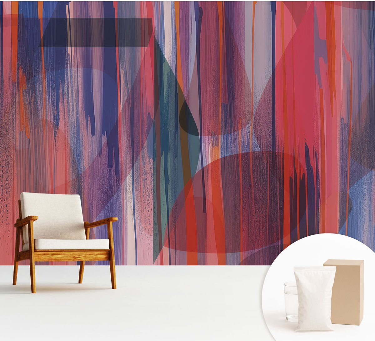 Wallfluent Fotobehang - Rood Vliesbehang - 312x219 cm - Regenboogstrepen Fotobehang Vlies - Hal behang Abstractie - Muurschildering - Hal behang
