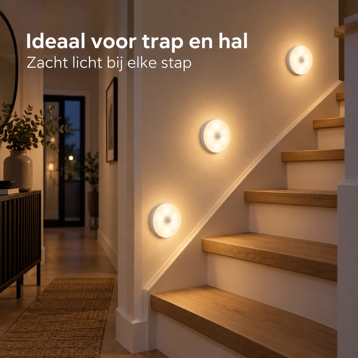 Ledverlichting - Bewegingssensor - 3 stuks - Rond - Draadloos - Oplaadbaar - USB C - Nachtlamp - Warm licht - Sensor - Kastverlichting - Trapverlichting - Nachtlampje — cadeau in Wonen & Interieur - foto 8