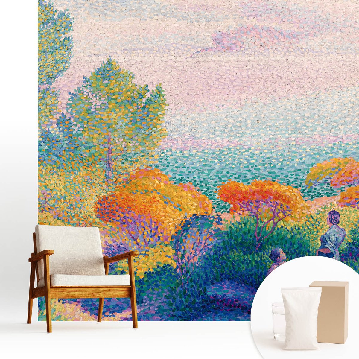 Wallfluent Fotobehang - Blauw Vliesbehang - 250x250 cm - Kustlandschap Muurschildering - Gang behang Landschappen - Fotobehang Vlies - Gang behang