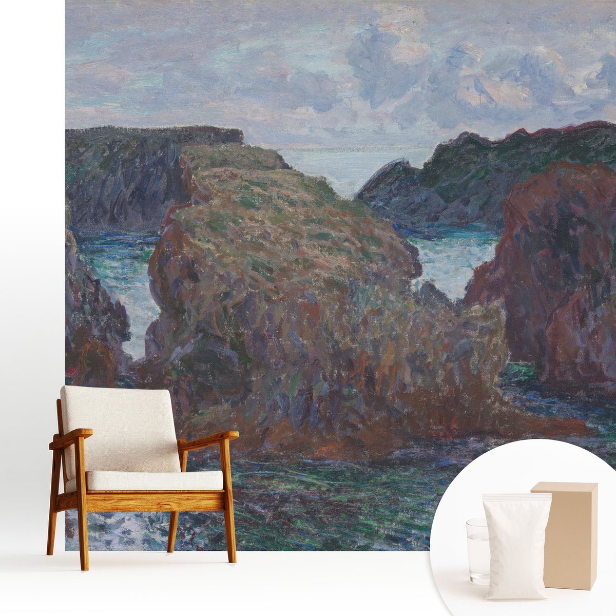 Wallfluent Fotobehang - Blauw Vliesbehang - 250x250 cm - Rotsachtige Kust Muurschildering - Gang behang Landschappen - Fotobehang Vlies - Slaapkamer behang