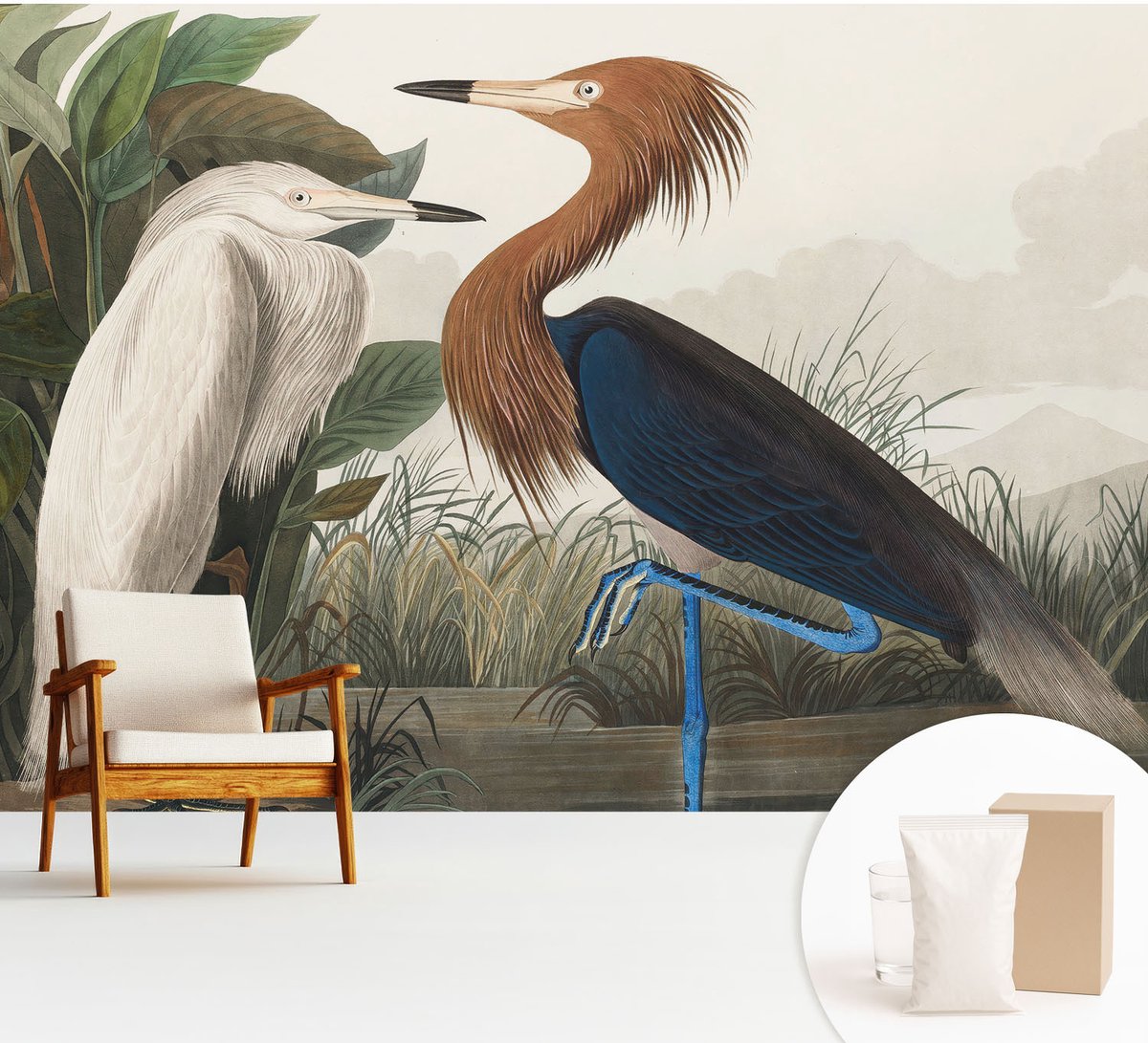 Wallfluent Fotobehang - Groente Vliesbehang - 312x219 cm - Vogels In Planten Fotobehang Vlies - Woonkamer behang Dieren - Muurschildering - Woonkamer behang