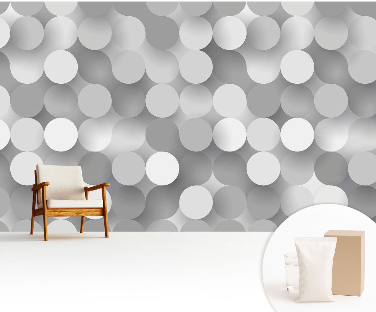 Wallfluent Fotobehang - Grijs Vliesbehang - 416x254 cm - Grijze Cirkels Muurschildering - Gang behang Achtergronden En Patronen - Fotobehang Vlies - Slaapkamer behang