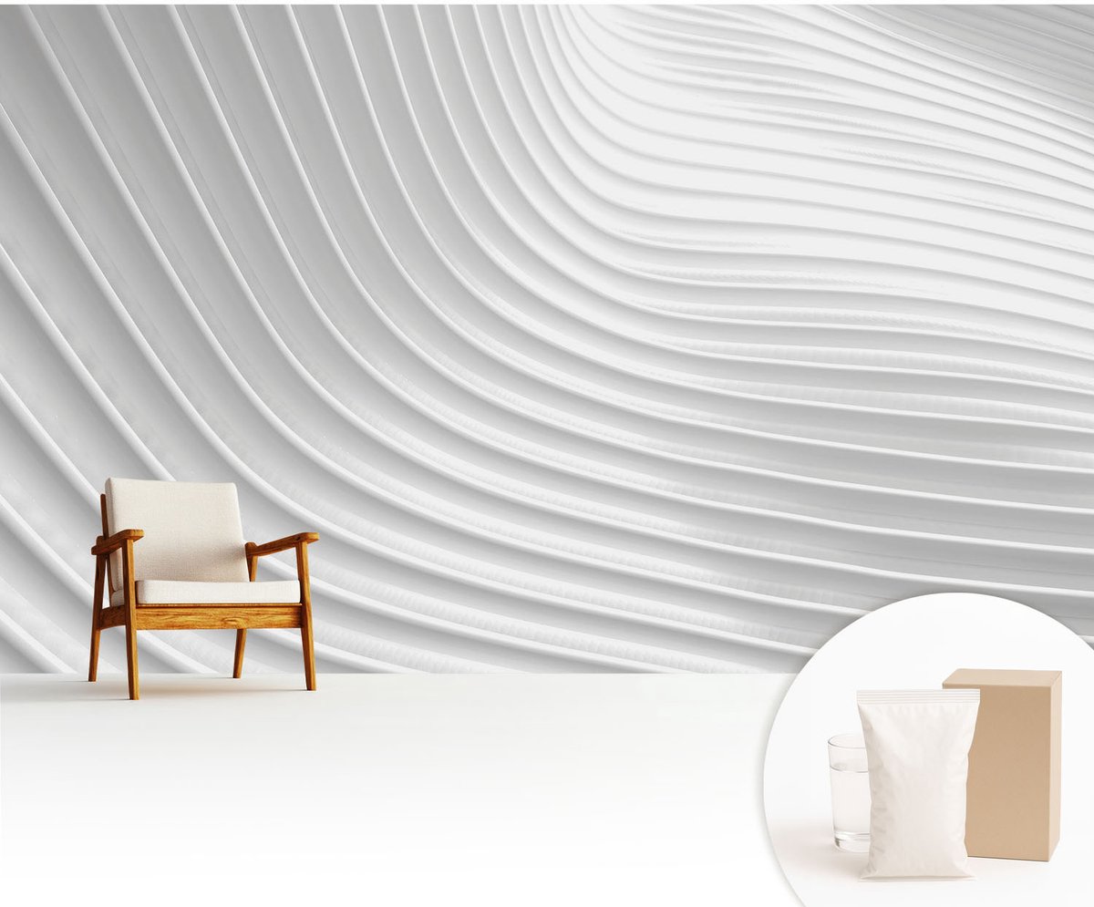 Wallfluent Fotobehang - Wit Vliesbehang - 416x254 cm - Elegante Golven Muurschildering - Slaapkamer behang Texturen - Fotobehang Vlies - Gang behang