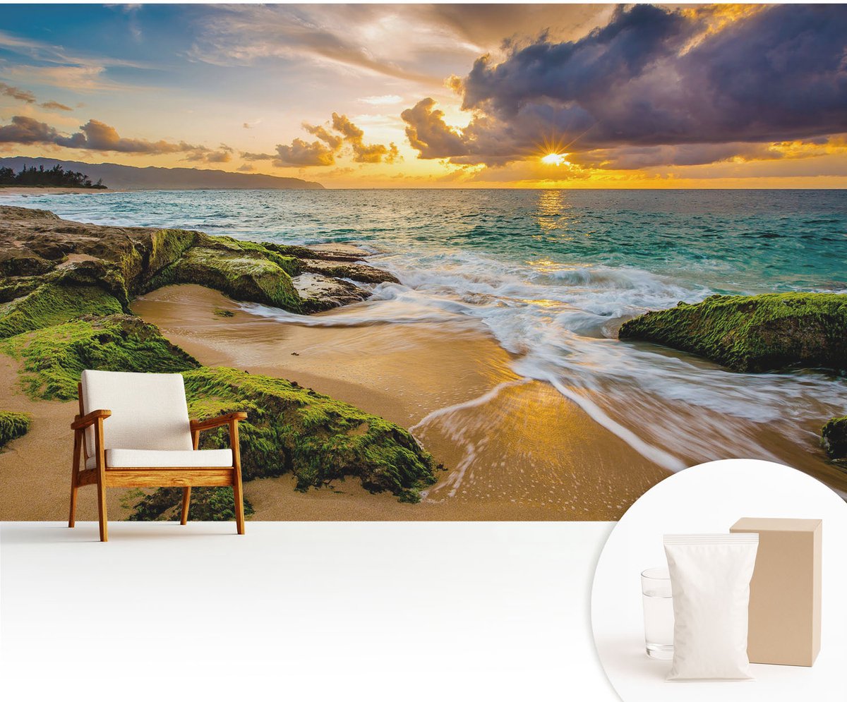 Wallfluent Fotobehang - Groente Vliesbehang - 416x254 cm - Maritieme Harmonie Muurschildering - Gang behang Landschappen - Fotobehang Vlies - Slaapkamer behang