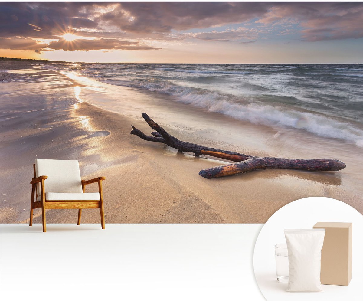 Wallfluent Fotobehang - Blauw Vliesbehang - 416x254 cm - Weststrand Muurschildering - Slaapkamer behang Landschappen - Fotobehang Vlies - Gang behang