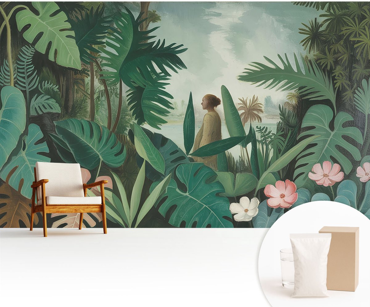 Wallfluent Fotobehang - Groente Vliesbehang - 416x254 cm - Exotische Jungle Fotobehang Vlies - Hal behang Bloemen En Planten - Muurschildering - Hal behang