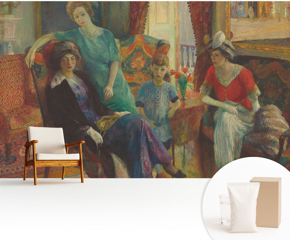 Wallfluent Fotobehang - Blauw Vliesbehang - 416x254 cm - Klassieke Elegantie Muurschildering - Slaapkamer behang Mensen - Fotobehang Vlies - Gang behang