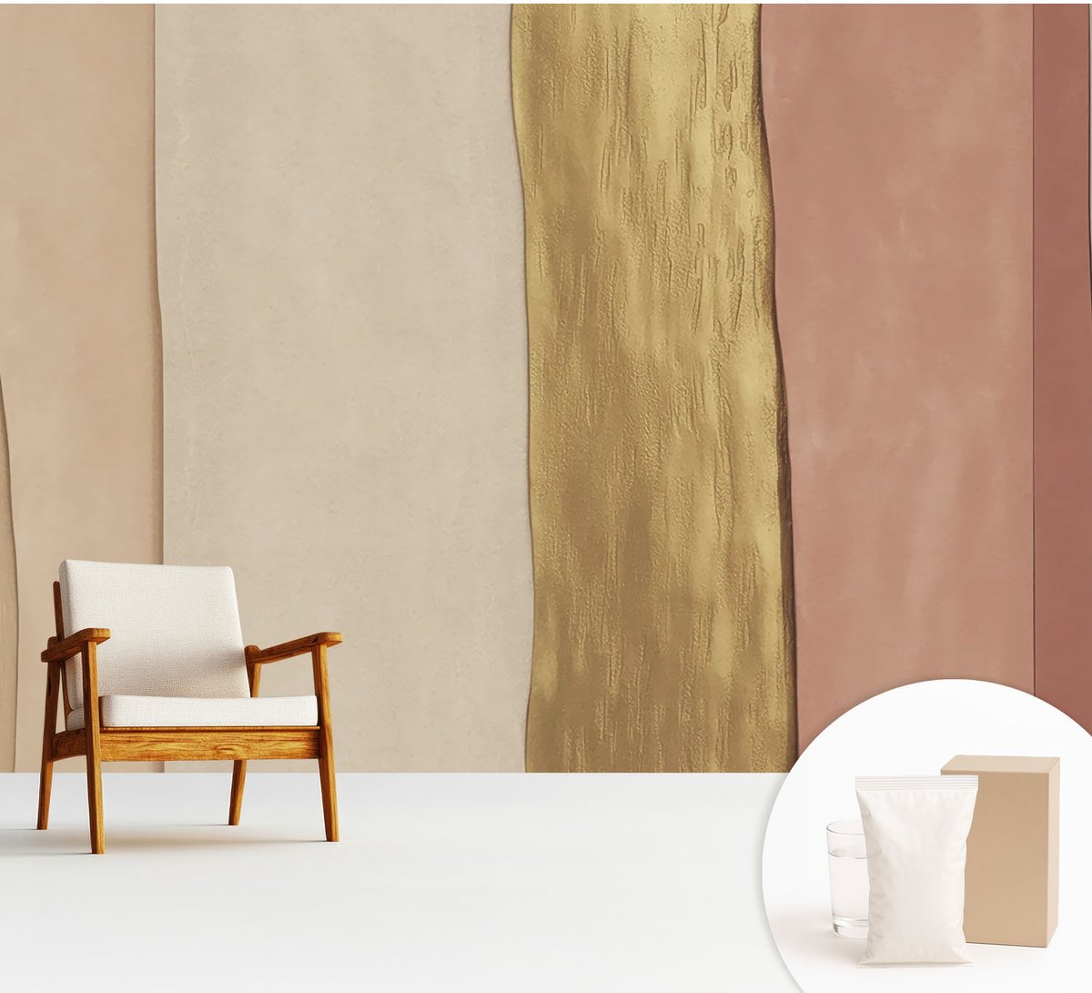 Wallfluent Fotobehang - Beige Vliesbehang - 312x219 cm - Golvende Strepen Fotobehang Vlies - Hal behang Texturen - Muurschildering - Woonkamer behang