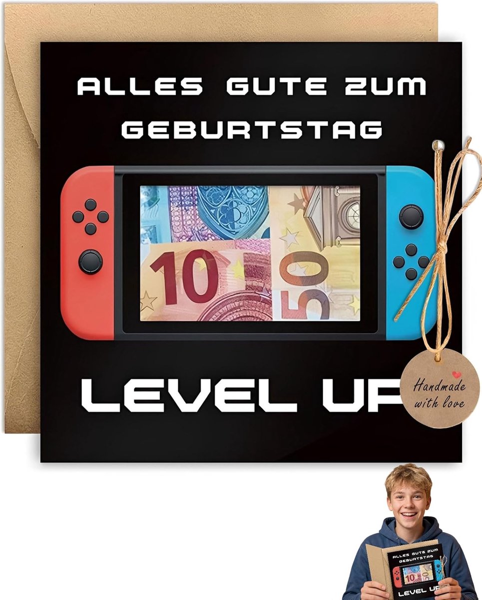 Verjaardagskaart, verjaardagskaart, gamepad, wens, om geld te geven, met envelop, decoratie, gaming, cadeau voor - ShopVlot