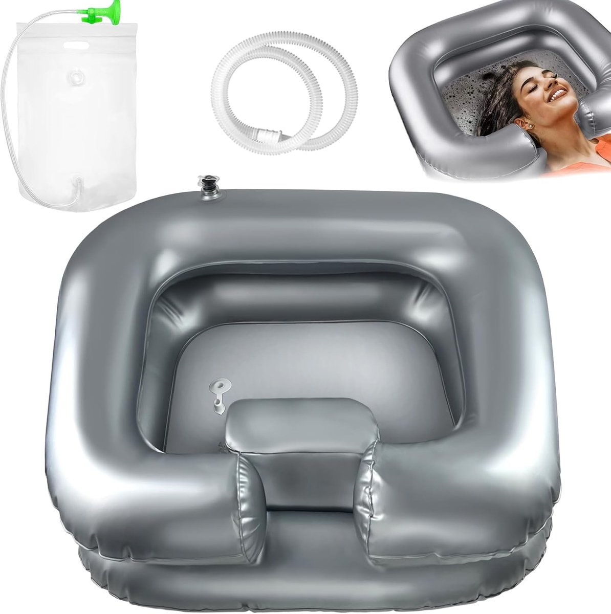 TZEKING Inflatable Hair Washbasin, Portable with Drainage Hose, Shower Head and Water Bag, Hair Washbasin, Hair Sink - ShopVlot