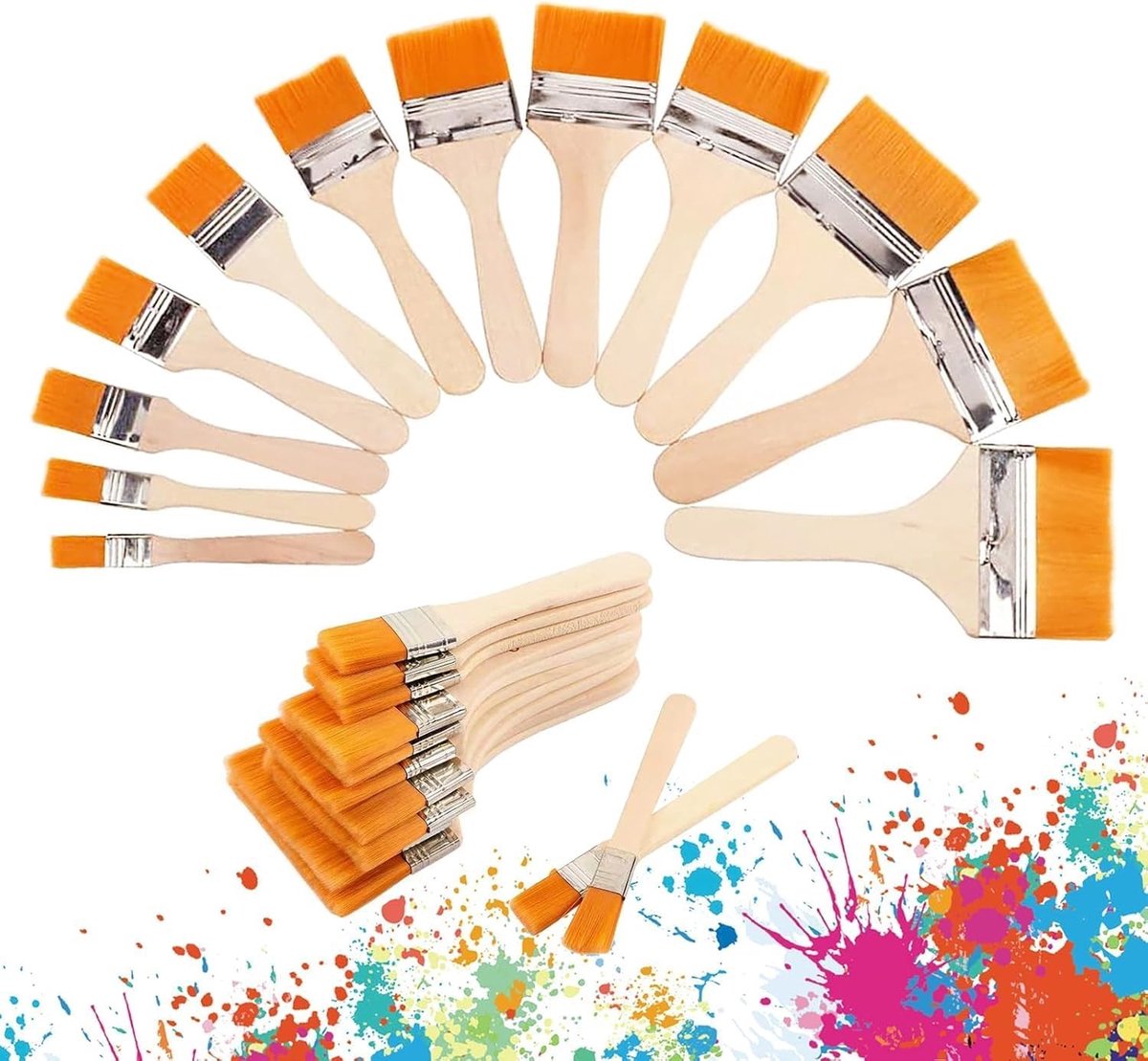 Set van 12 Houten Brede Penseelkwasten voor Olieverf, Acrylverf en Waterverf - Ideaal voor Kunstprojecten en DIY Creatieve Klussen