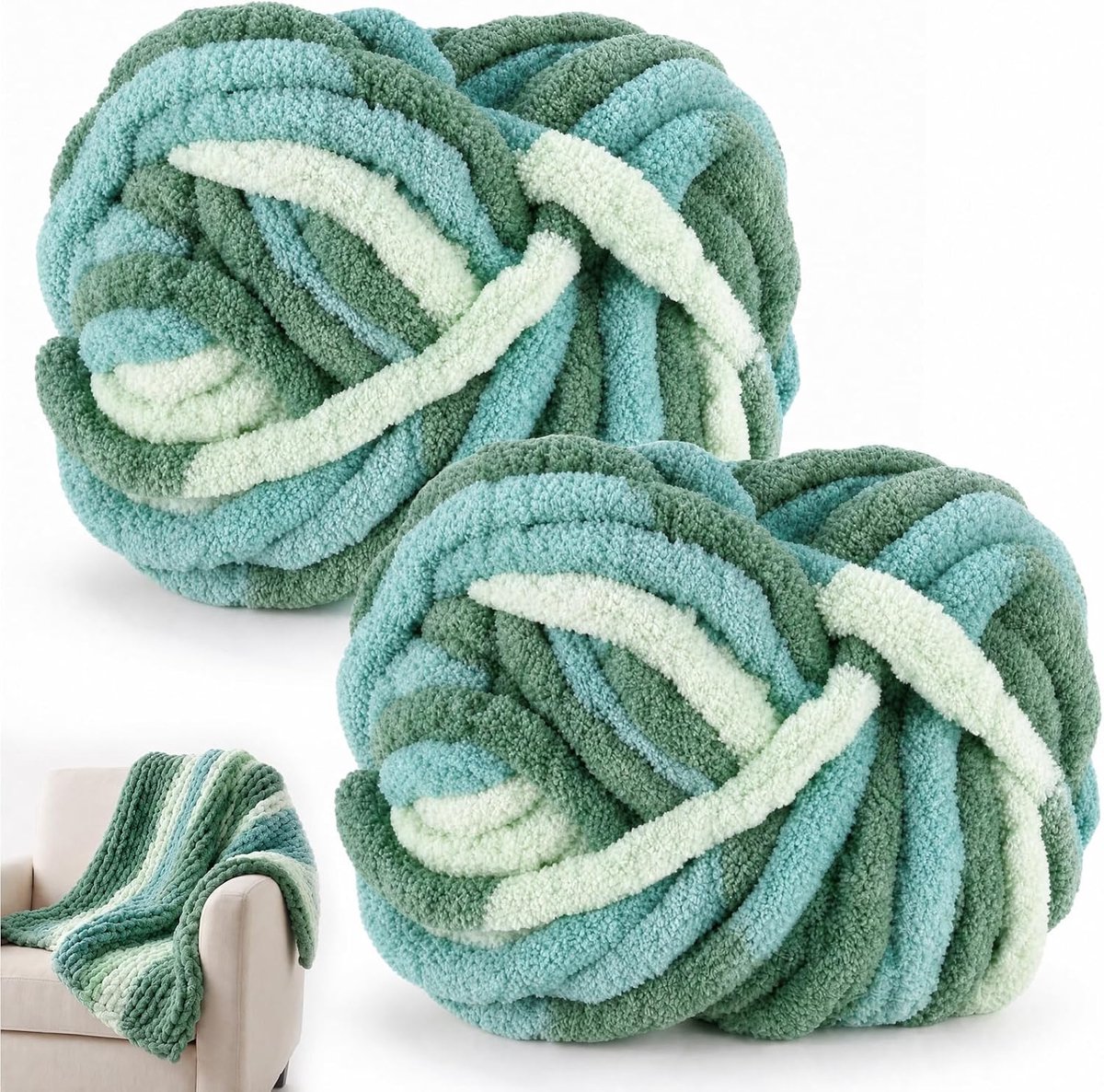 Wol om te breien, 250 g x 2 stuks, chunky garen voor handbreien, wollige zachte wol, XXL-armbreiwol voor het haken van dekens, sjaals, mutsen, huisdiernest (A36 wolkenzee)