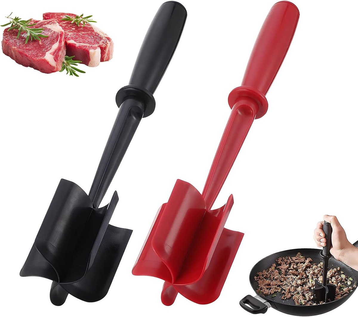 2 stuks vleesmolen, aardappelpers en molen, multifunctioneel, hittebestendig, hamburgerhakmolen, voor steaks, gehakt en aardappelen
