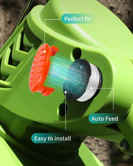 A6485 draadspoel voor Black & Decker grastrimmer, trimmer spoel AF100, Ø 1,65 mm, 9 m trimmer spoel (12 reservespoelen + 4 doppen + 4 veer) — afbeelding 4