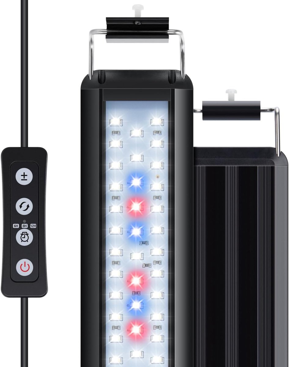 SnelShoppen - Aquarium Verlichting met Timer, 3 Kleuren, 10 Niveaus Verstelbare Helderheid, LED Lamp voor Aquaria 42-62 cm, Energiezuinig 10W