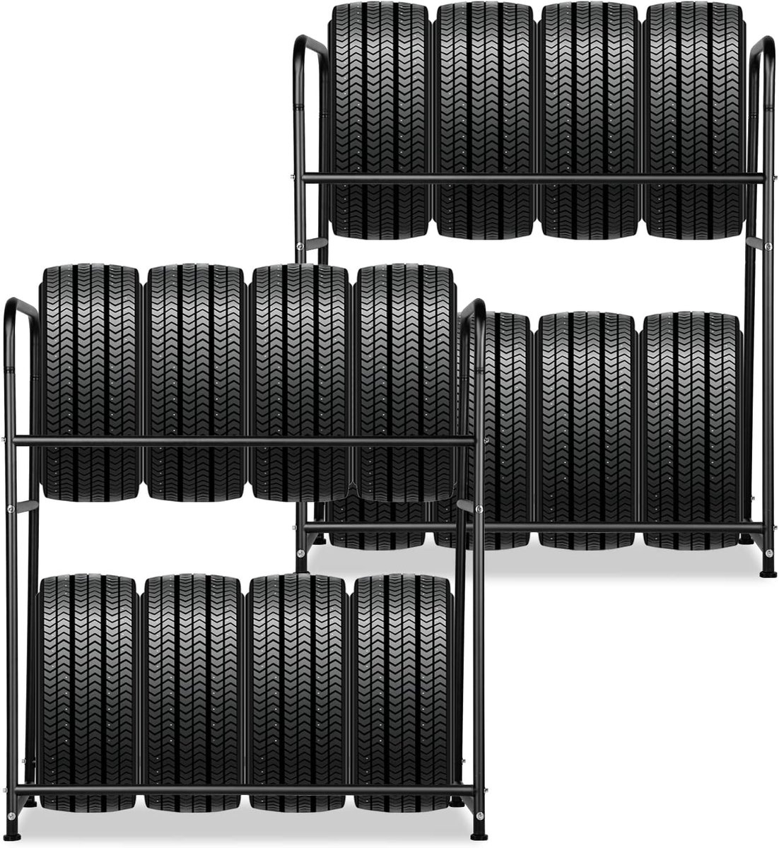 Bandenrek, 8 banden, 2 x bandenstandaard, 107 x 46 x 117 cm, velgenboom voor autobanden, laadcapaciteit 180 kg, velgenrek met beschermhoes, in hoogte verstelbaar, opbergrekken, voor kelder