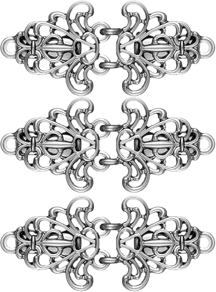 3 paar Cloak Clasp sluitsluitingen, vintage bloemen capesluitingen, vintage pullover sjaal clips voor truien, sjaals, cardigan, gespen (zilver)