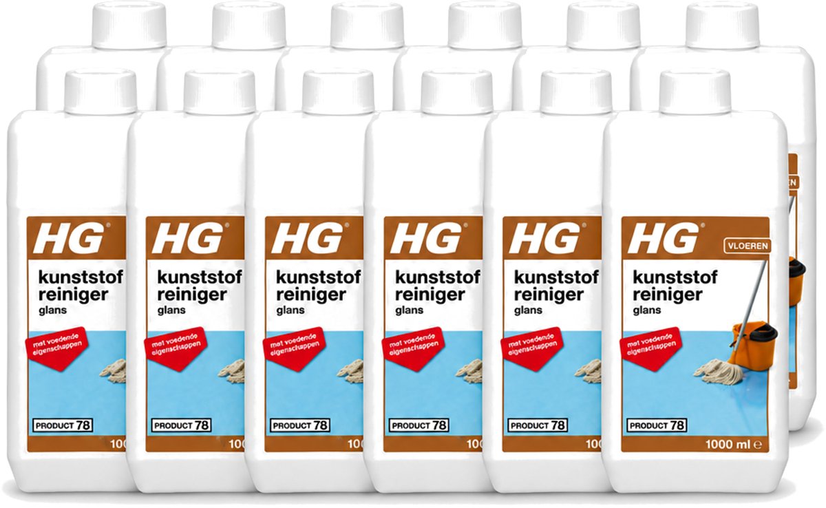 12 x HG - Kunststofreiniger Glans - Met Voedende Eigenschappen - 20 Dweilbeurten - 1L - Voordeelverpakking - 12 stuks