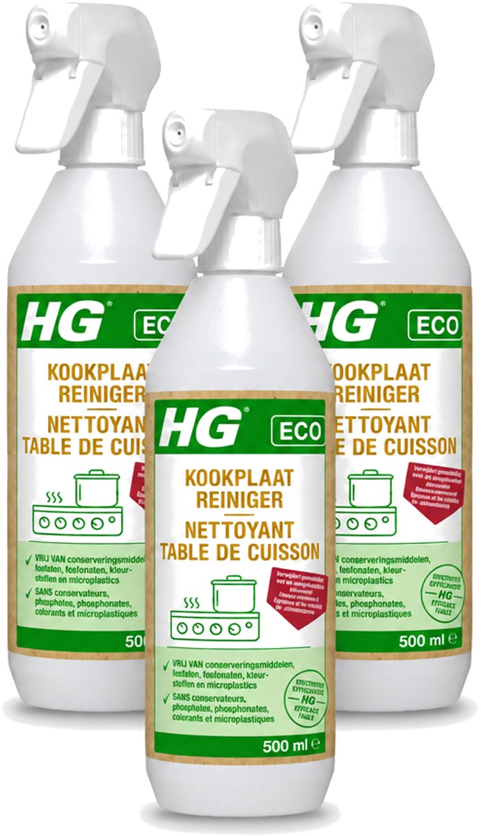 3 x HG ECO - Kookplaatreiniger - Verwijdert Gemakkelijk & Snel - Duurzaam & Ecologisch - 500 ml - Bulkverpakking - 3 stuks