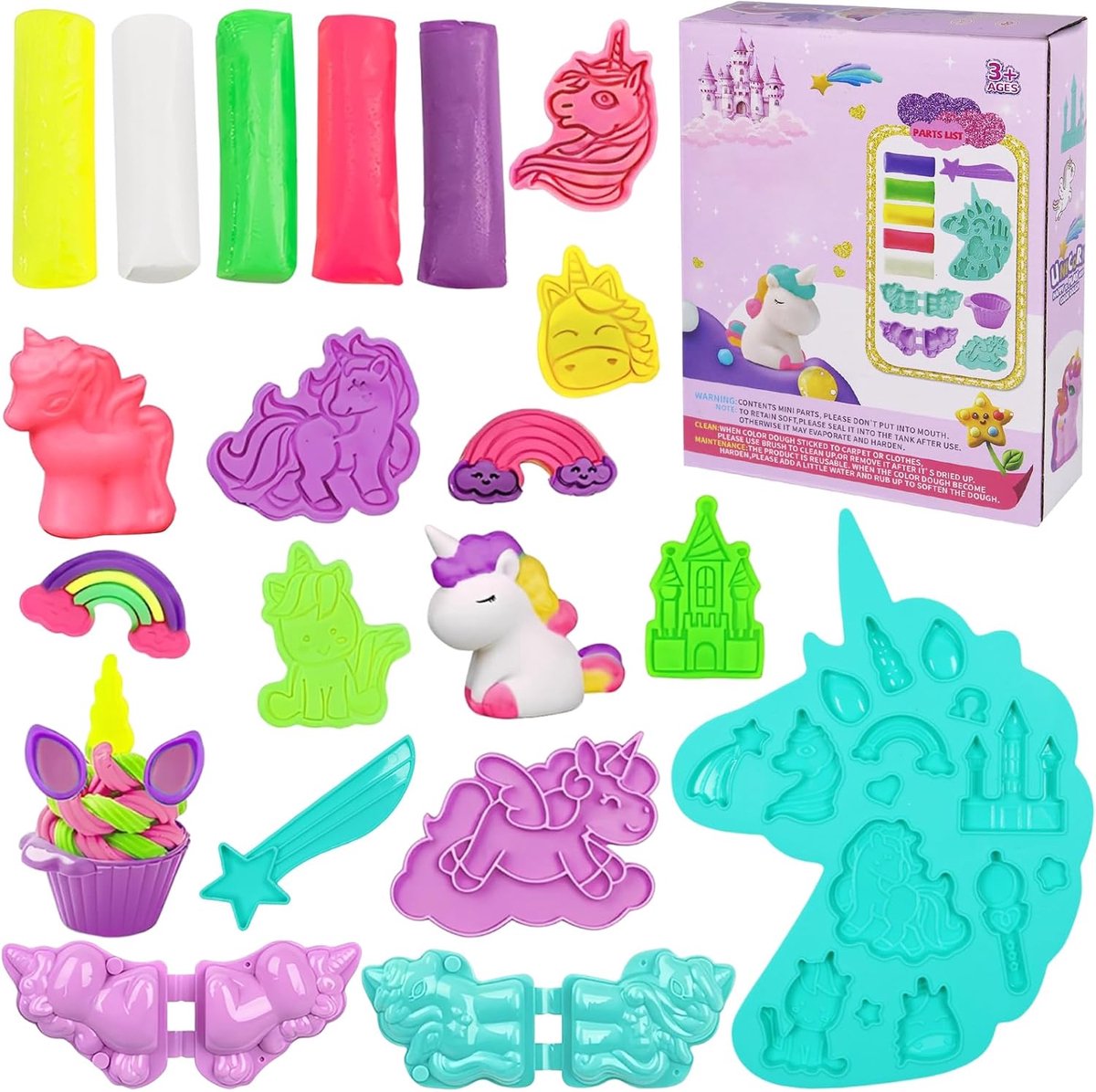 Eenhoorn, kinderkleiset, eenhoorn kneedset met 6 vormen kneedgereedschap, kneedmassa, accessoires, speelgoed, eenhoornklei, speelgoed, cadeau