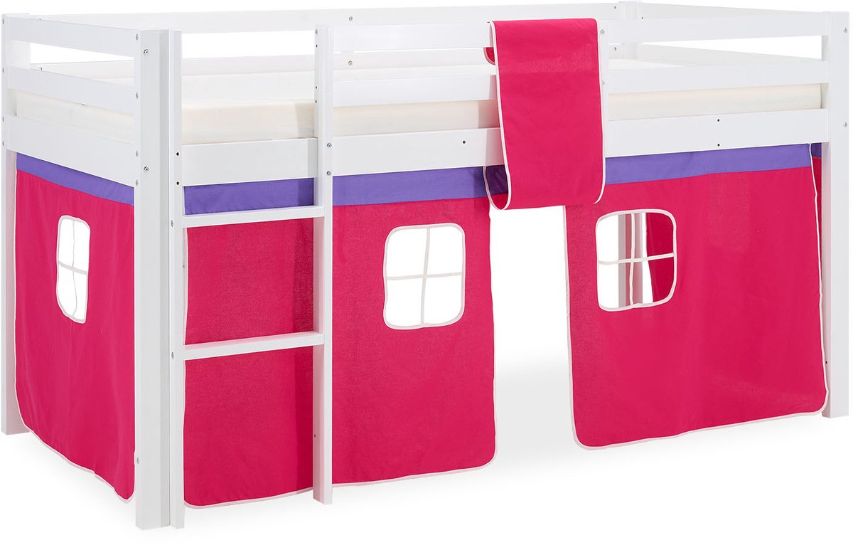 Homestyle4u Hoogslaper - 90x200 cm - Roze - Ladder Wit