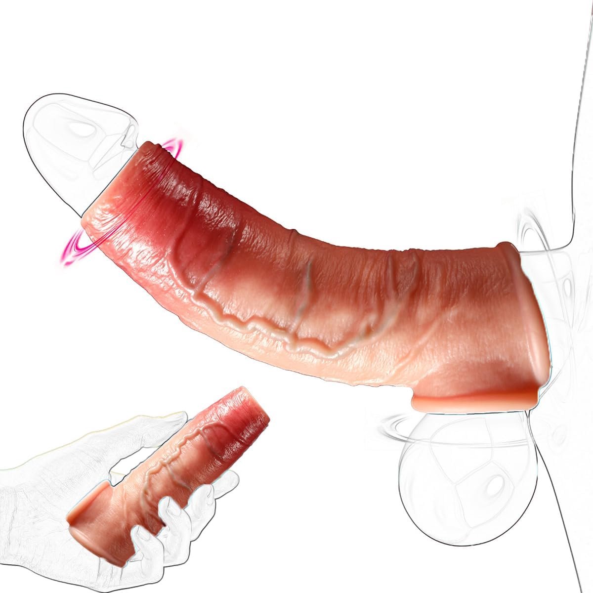 Penishuls van Vloeibaar Silicone met Hodenring – Rekbare Penis Sleeve en Cock Extender in Natuurlijke Vorm, Grote Overhuls voor Intensief Koppelspel en Extra Vulling voor Mannen