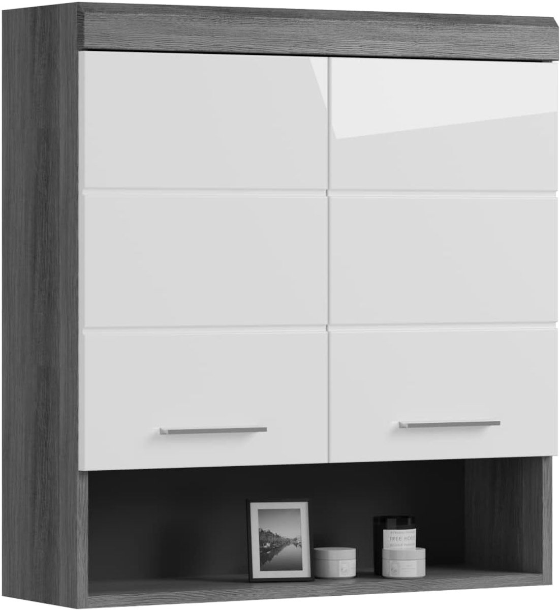 Xonox.home Badkamer Scout X06B2723 hangkast breed kast in front wit hoogglans corpus rookzilver Nb.ca.74x79x24 cm