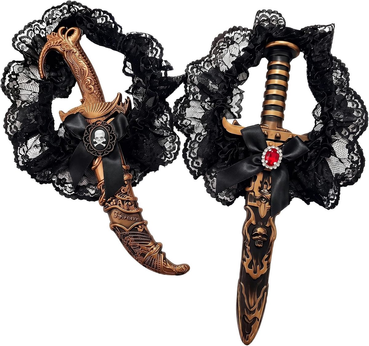 2-delige accessoires piratenkostuum voor dames met zwaard en pistool, set bestaande uit een dump met gebogen lemmet en een recht zwaard, kostuum voor Halloween, Mardi Gras