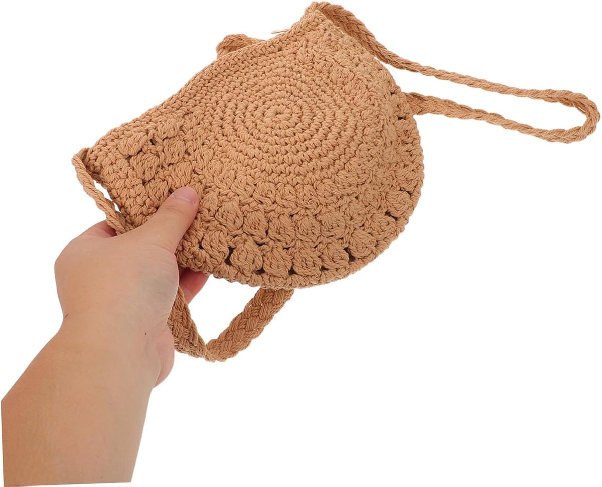 Boho Handgemaakte Katoenen Crossbody Tas Kleine Halfronde Geweven Portemonnee met Verstelbare Schouderriem Ruime Vakken voor Kaarten Essentials Retro Stijl voor Festivals Dagelijks