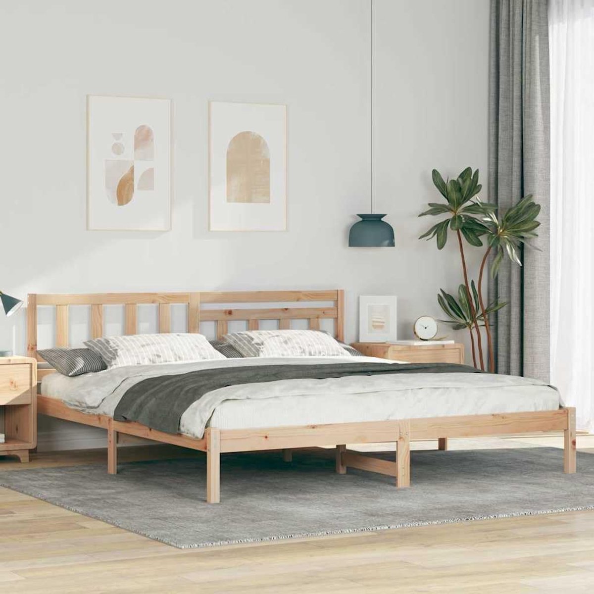 Grenenhout modern platformbed slaapkamer 180 x 200 cm naturel