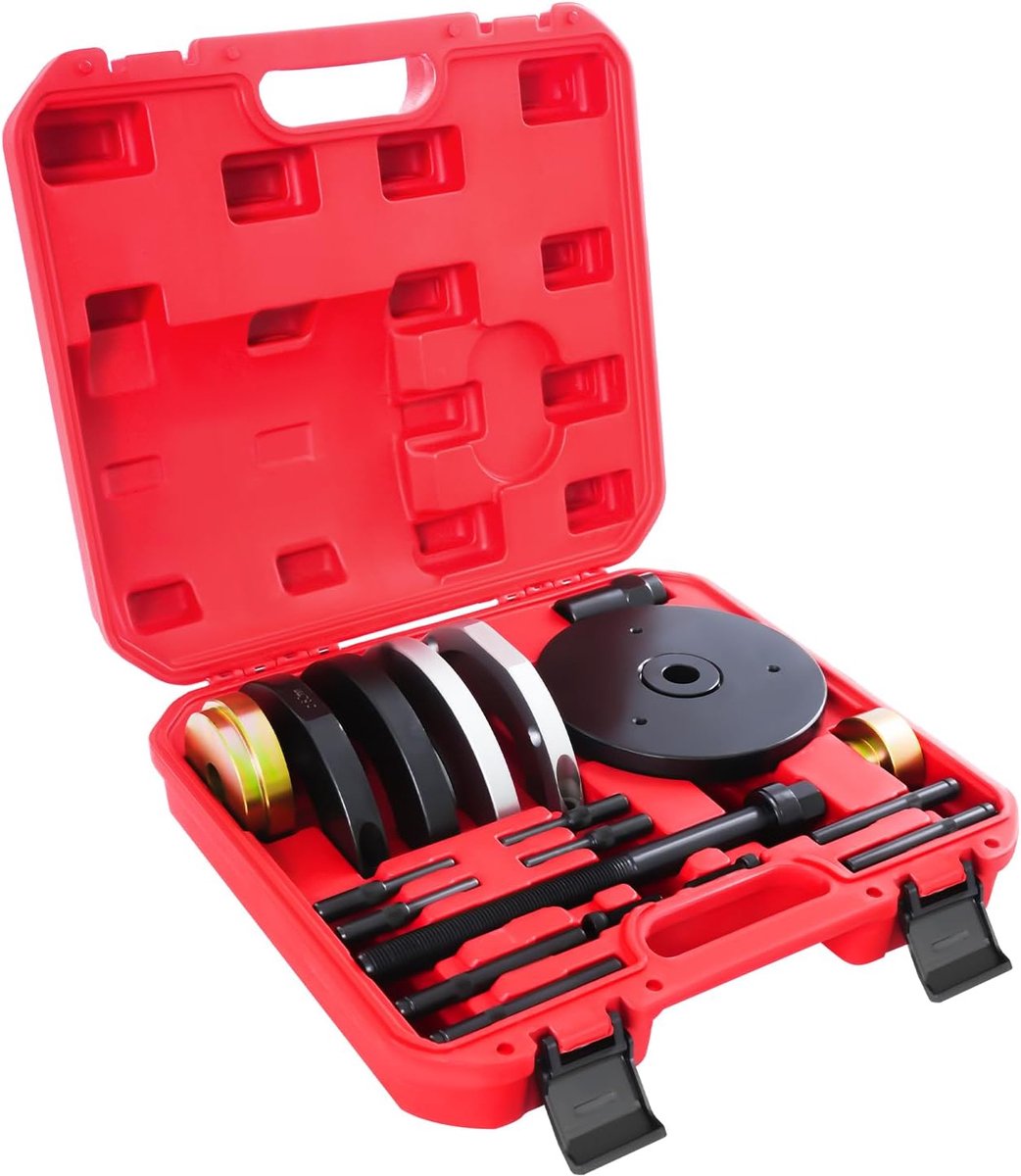 82 mm naaflager persgereedschapsset, naaflager demontage en inbouwset van zeer sterk koolstofstaal voor het onderhoud van de auto, met 8 pennen en adapters