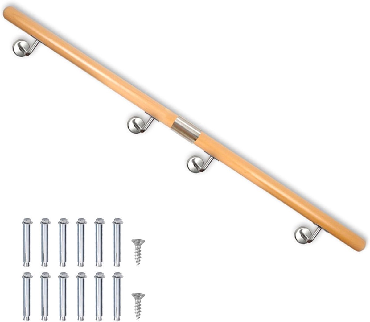 Houten trapleuning trapleuning muur leuning trap 80-230 cm V2Aox, lengte: 200 cm