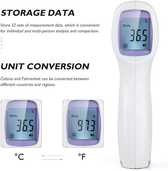Infrarood Thermometer, Non-Contact Digitale Voorhoofd Pistool Met Koorts Alarm LCD Display Voor Kinderen Volwassenen Om Snel Te Meten Temperatuur — afbeelding 5